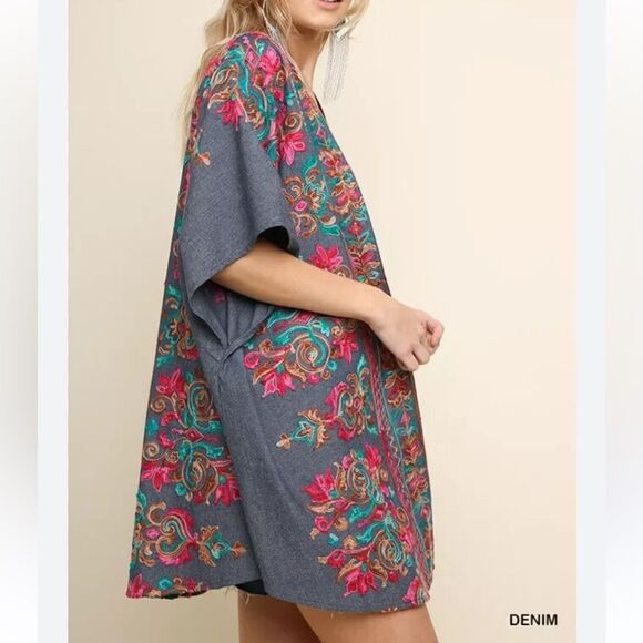 Umgee Colorful Floral Embroidered Kimono cover up s/m - Picture 1 of 7